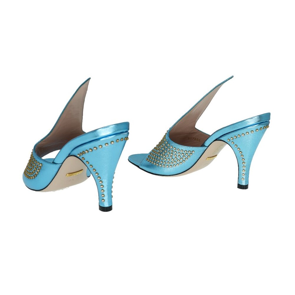 Gucci Exaggerated-point Crystal Leather Heel Sandals - Picture 3 of 6